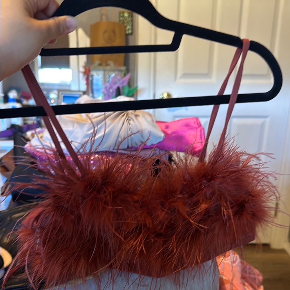 Miss Lola Rust Feathered Top